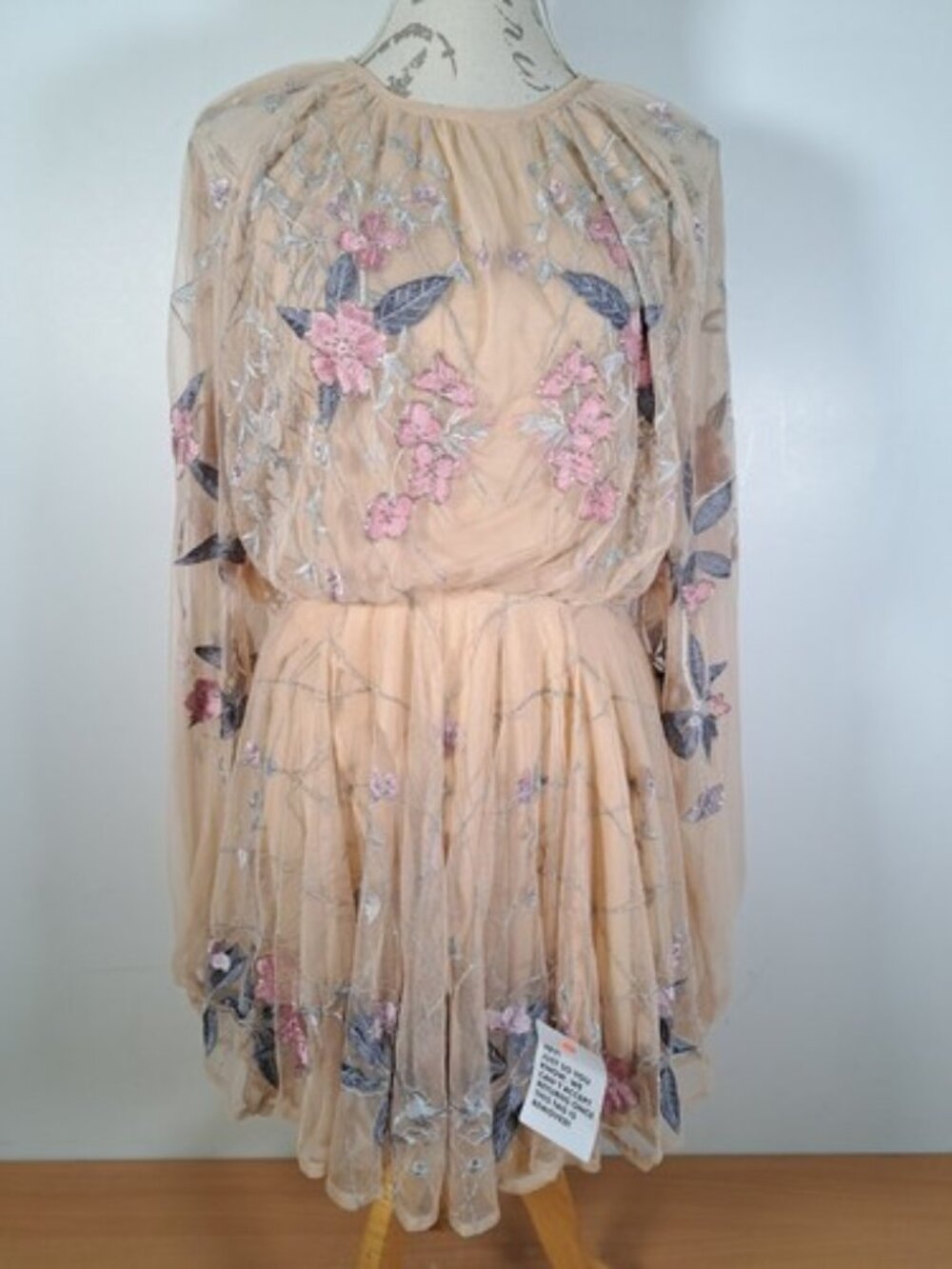 ASOS Edition floral and leaf embroidered mesh mini dress peach small